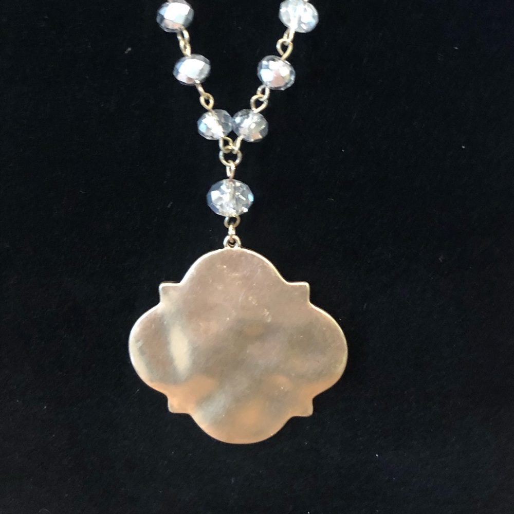 Gold Medallion Rhinestone Necklace - Picture 2 of 10